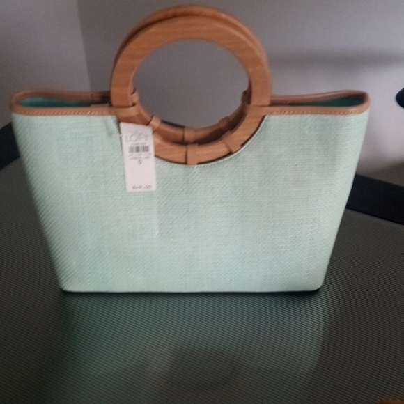 Aqua handbag with wooden handles - Picture 3 of 3
